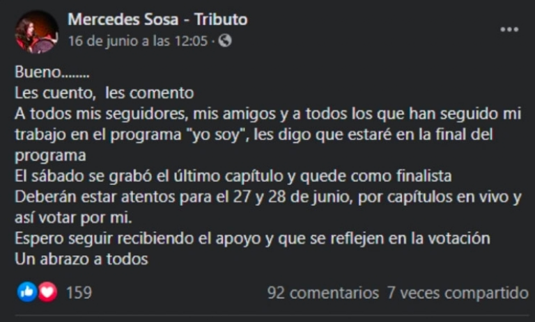 Mensaje del imitador en Yo Soy