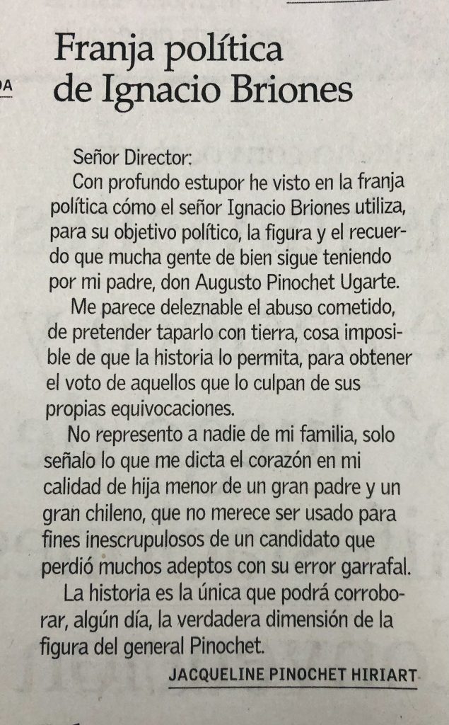 Carta Jacqueline Pinochet