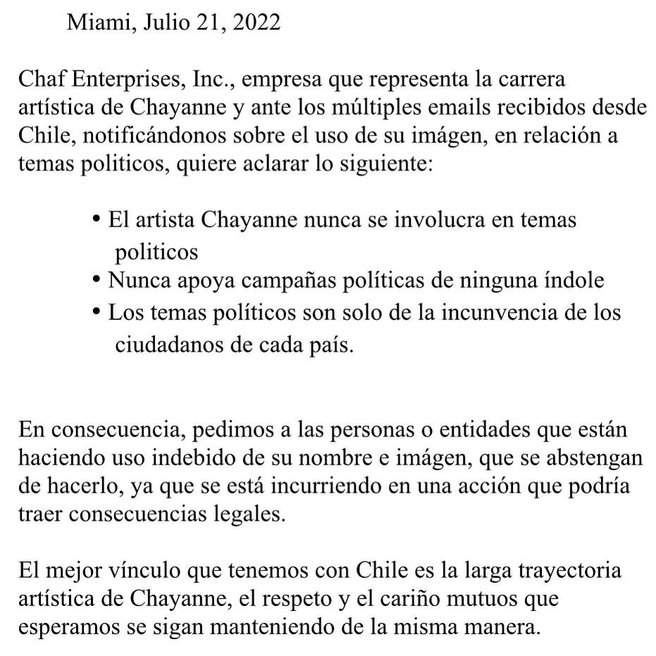 Chayanne Comunicado Chile