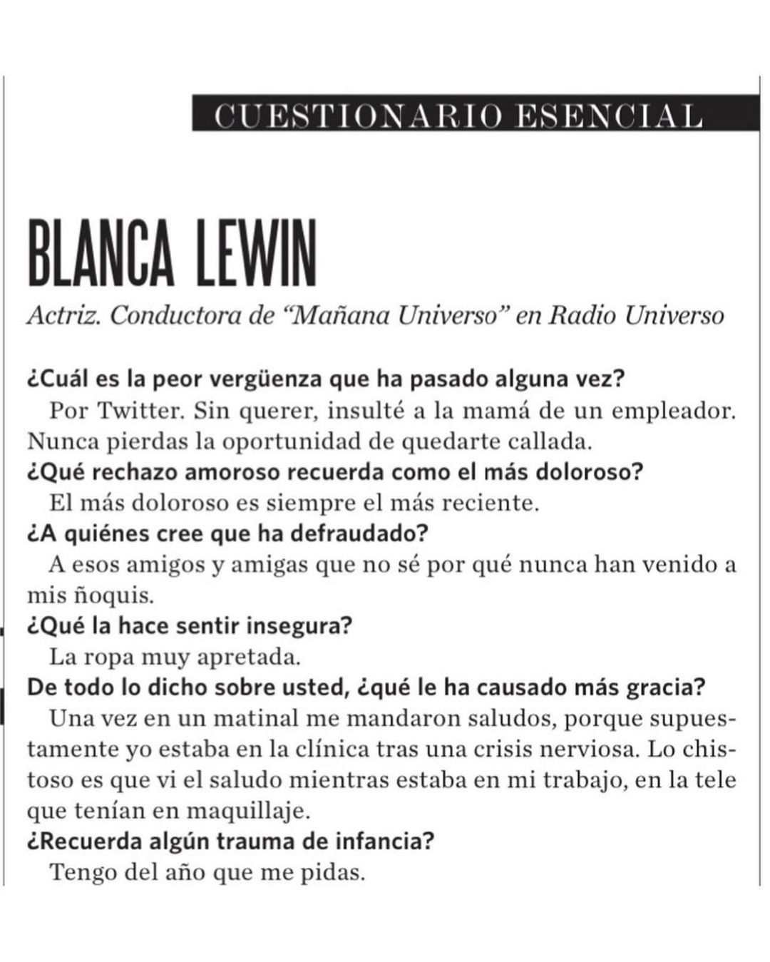 Blanca Lewin Cuestionario