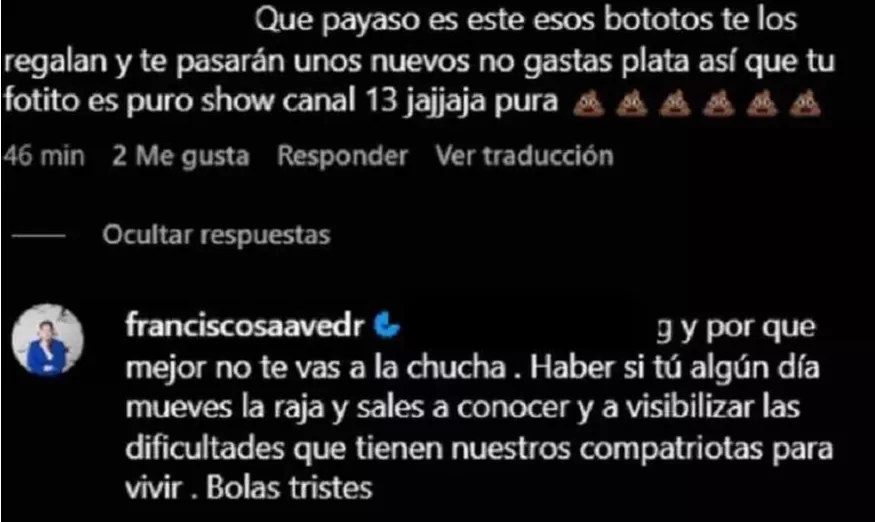 Pancho Saavedra Lanzó ácido Comentario