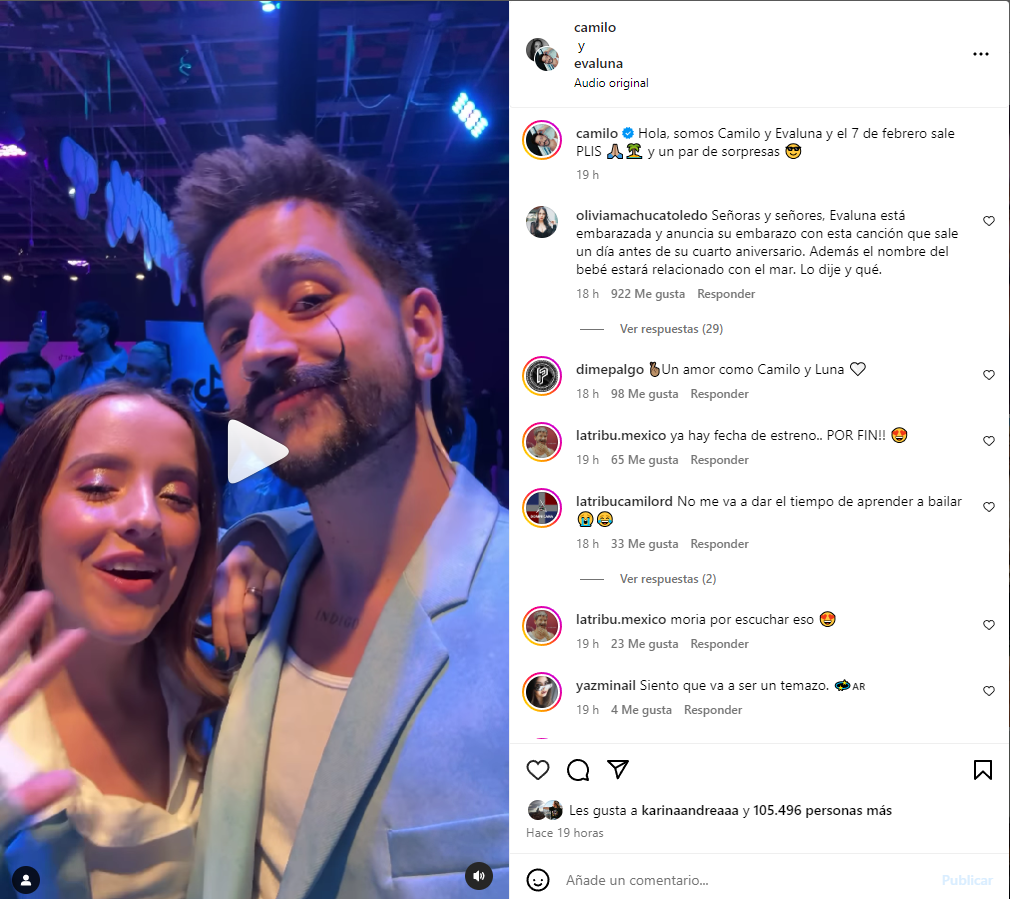 Captura de video subido por Camilo y Evaluna en sus cuentas de Instagram