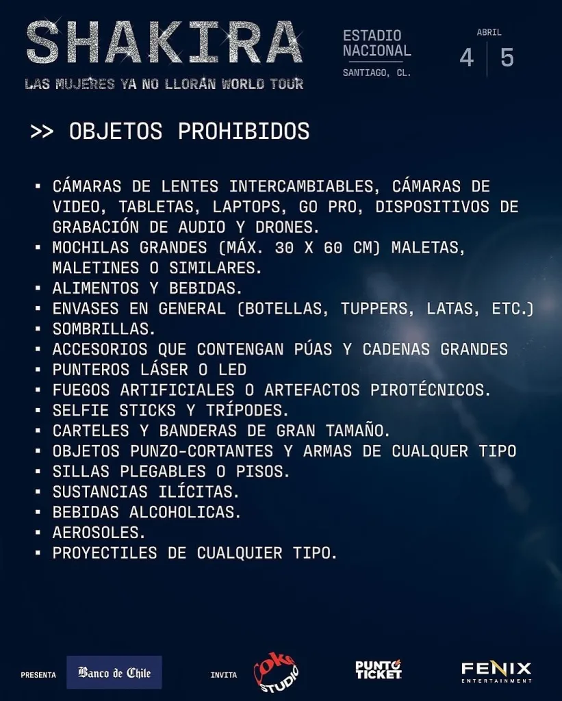 Objetos Prohibidos En Concierto De Shakira