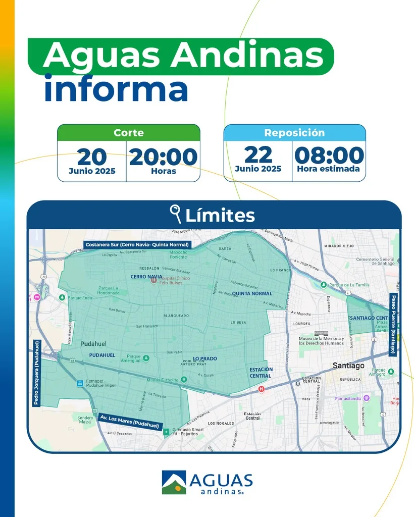 Aguas Andinas informa corte de agua en varias comunas