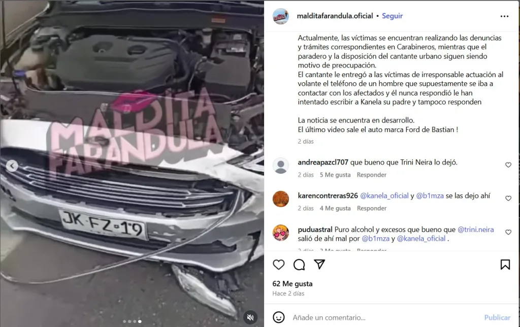 Portal Maldita Farándula filtra imágenes del accidente vehicular de Bimza