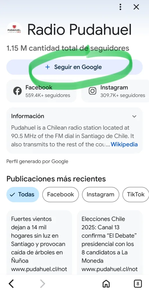 Radio Pudahuel Google Discover Seguir