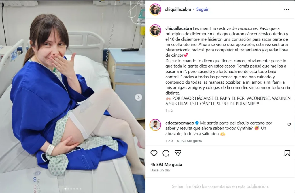 Comediante Cynthia Gallardo revela que padece cáncer cervicouterino