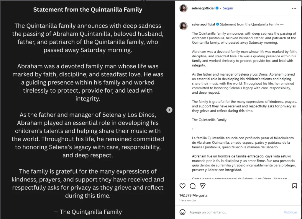 Comuniacado Familia Quintanilla