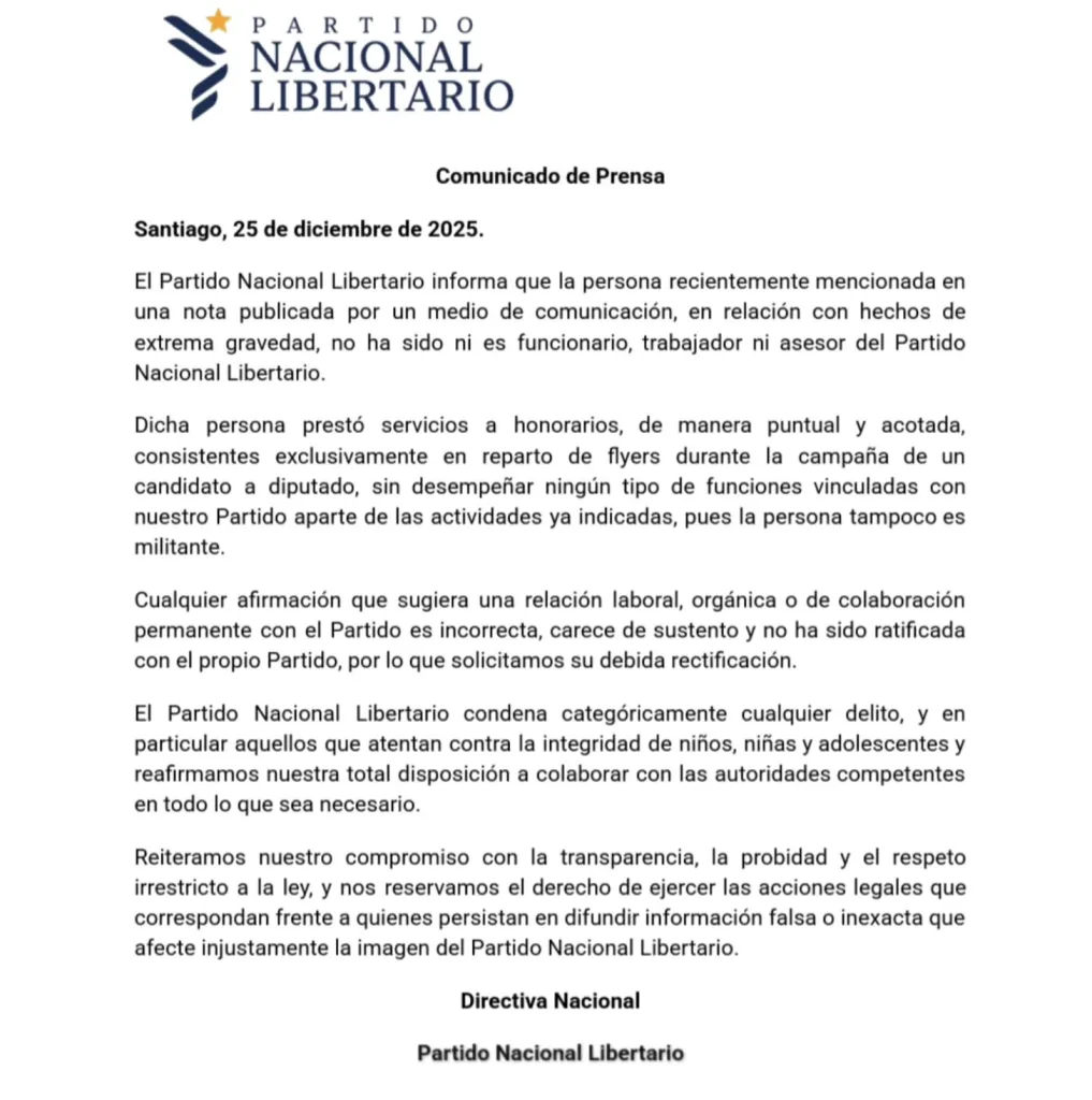 Comunicado del Partido Nacional Libertario