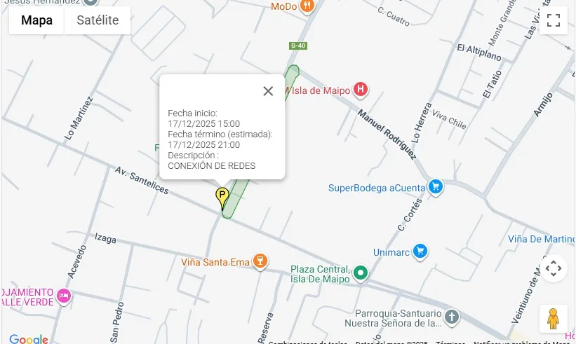 Corte de agua Isla de Maipo