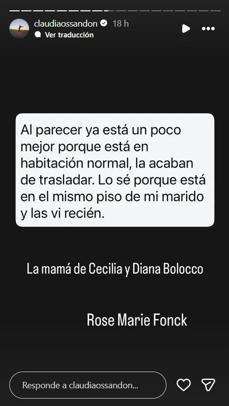 Claudia Osandón publica información acerca de la madre de Cecilia y Diana Bolocco
