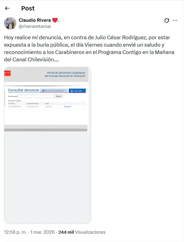 Entrevistado denuncia a JC Rodríguez ante el CNTV