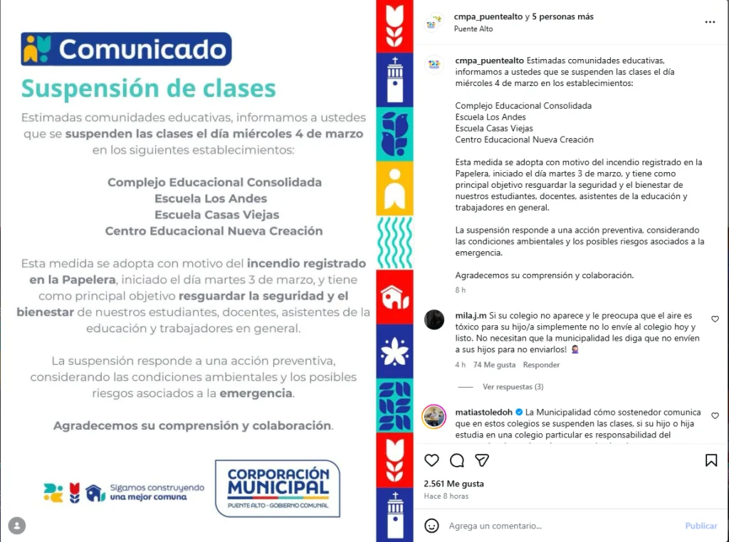 Suspensión de clases en Puente Alto