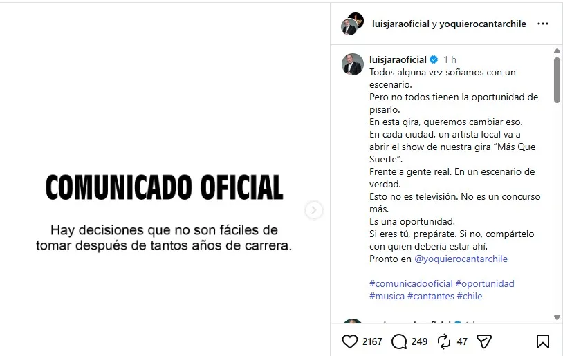Comunicado oficial Luis Jara