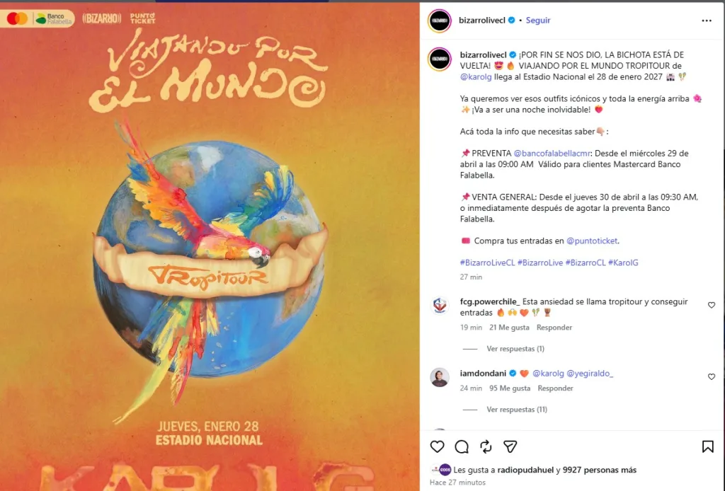 Concierto de Karol G en Chile venta de entradas