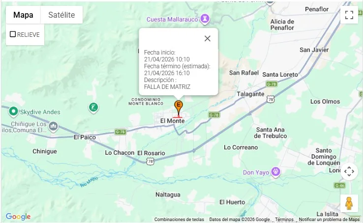 Corte de agua en Comuna El Monte