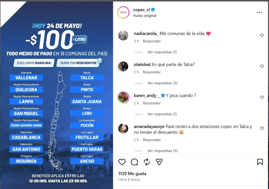 Descuentos En Bencina Con Copec. Créditos Instagram.