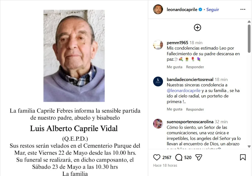 Locutor Luis Alberto Caprile, Padre De Leo Caprile