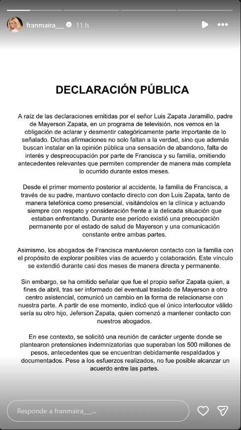Declaración Pública De Fran Maira
