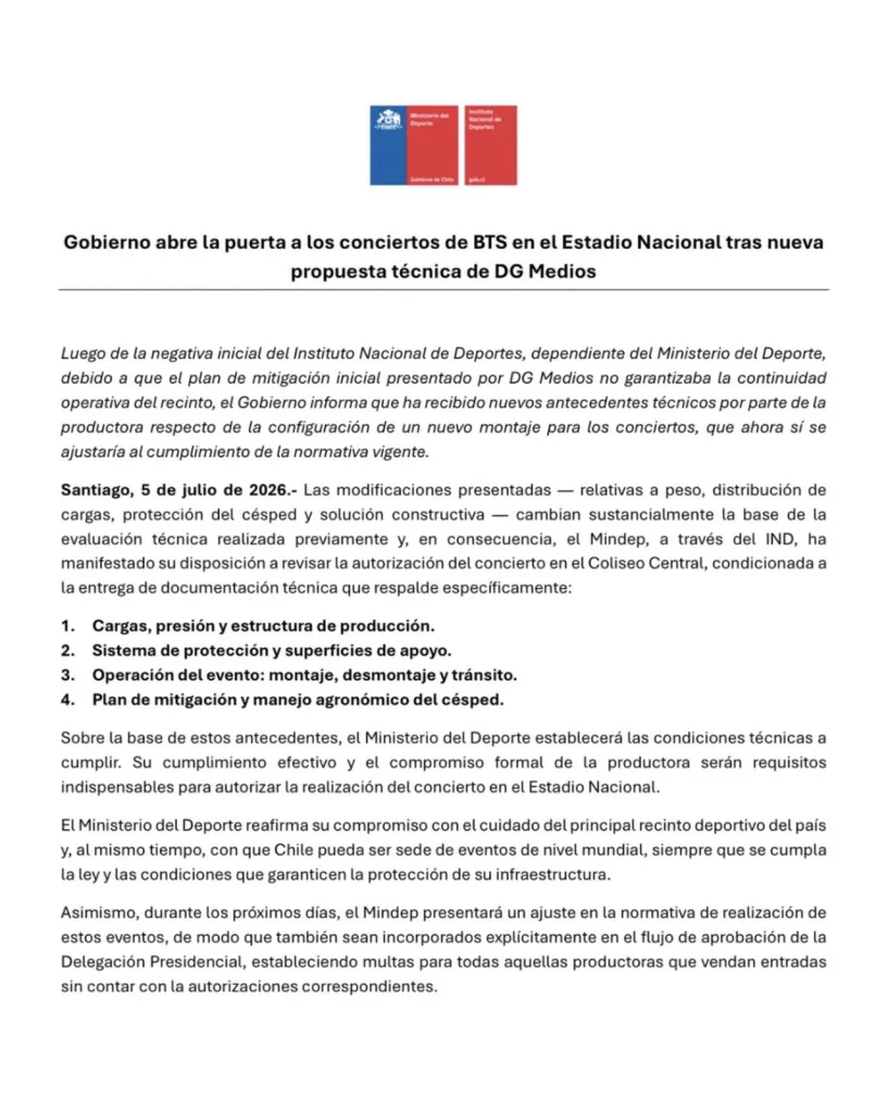 Comunicado Del IND Acerca De Los Conciertos De BTS En El Estadio Nacional