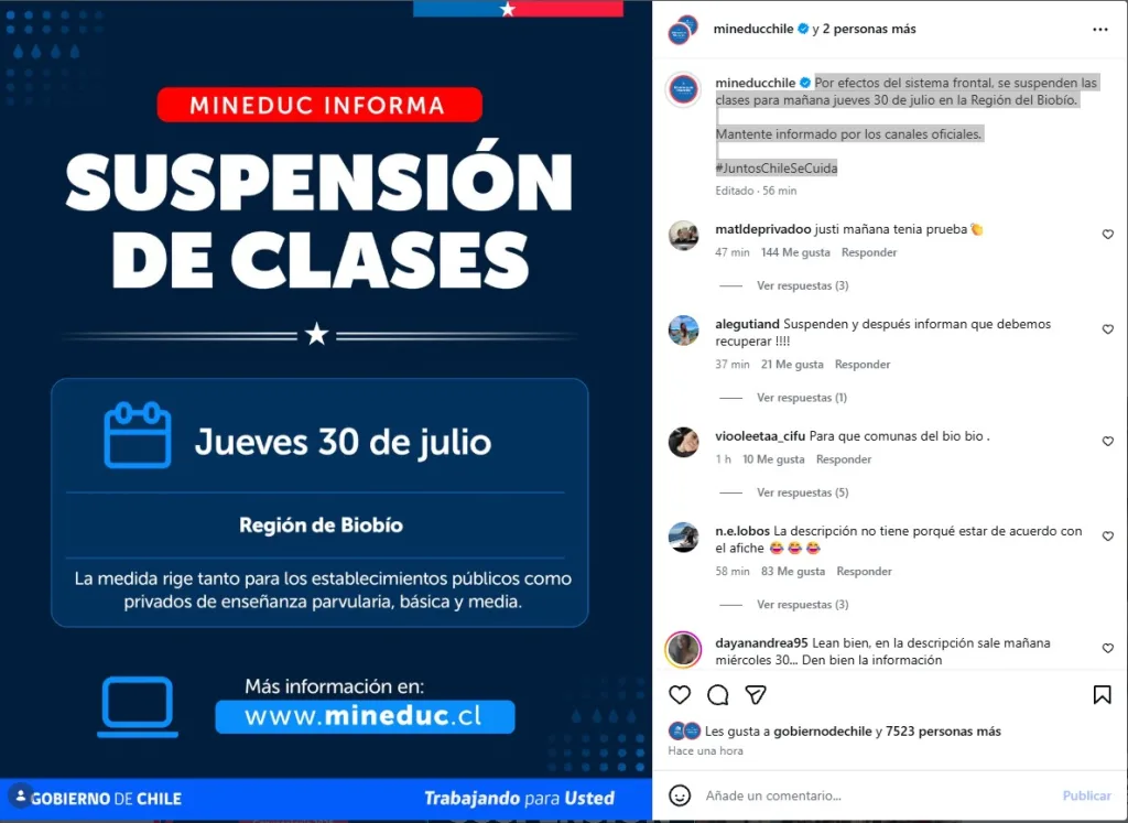 Suspensión De Clases Jueves 30 De Julio En La Región De Biobío