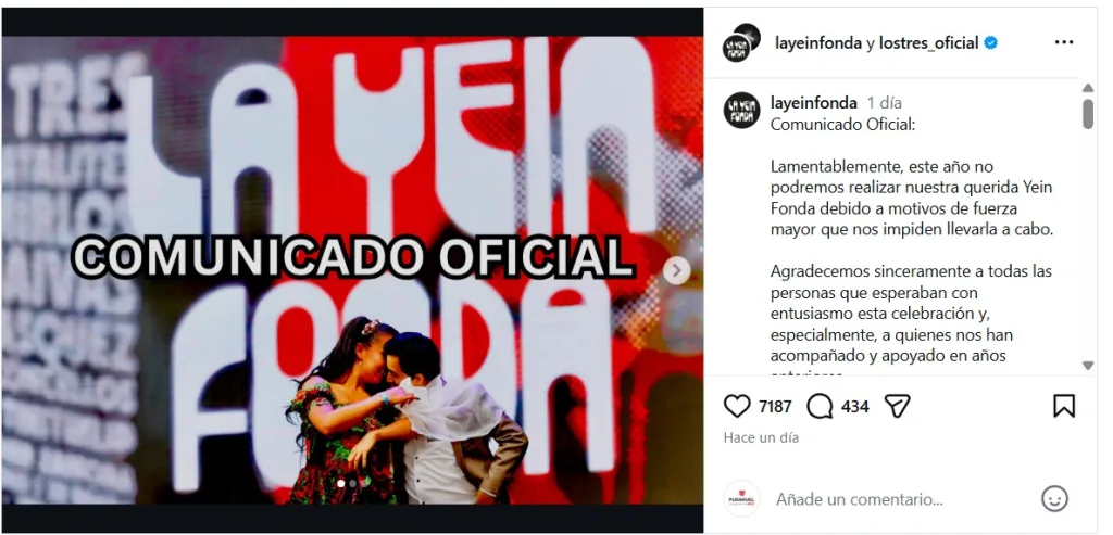 Comunicado De Yein Fonda Fiestas Patrias 2026