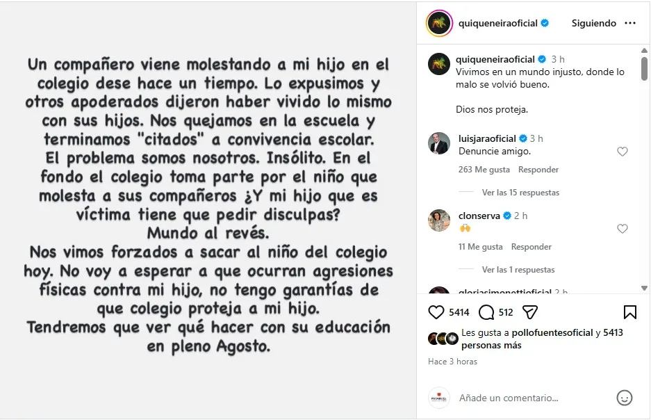 Quique Neira Denuncia Acoso Escolar Contra Su Hijo