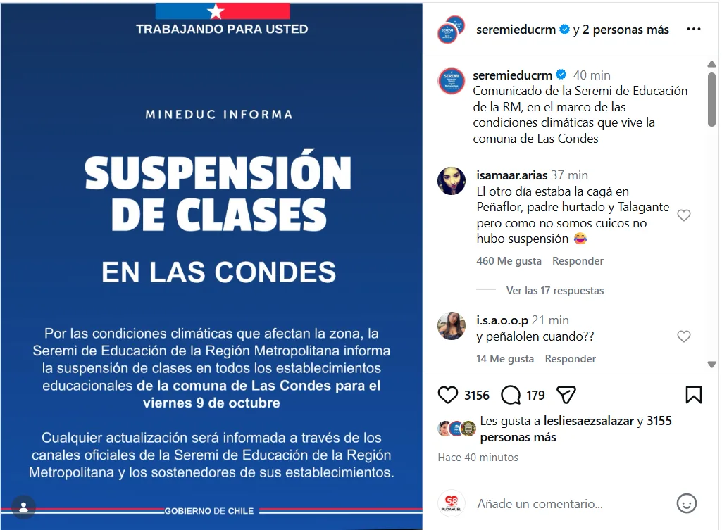 Suspensión De Clases En Las Condes Este Viernes 9 De Octubre